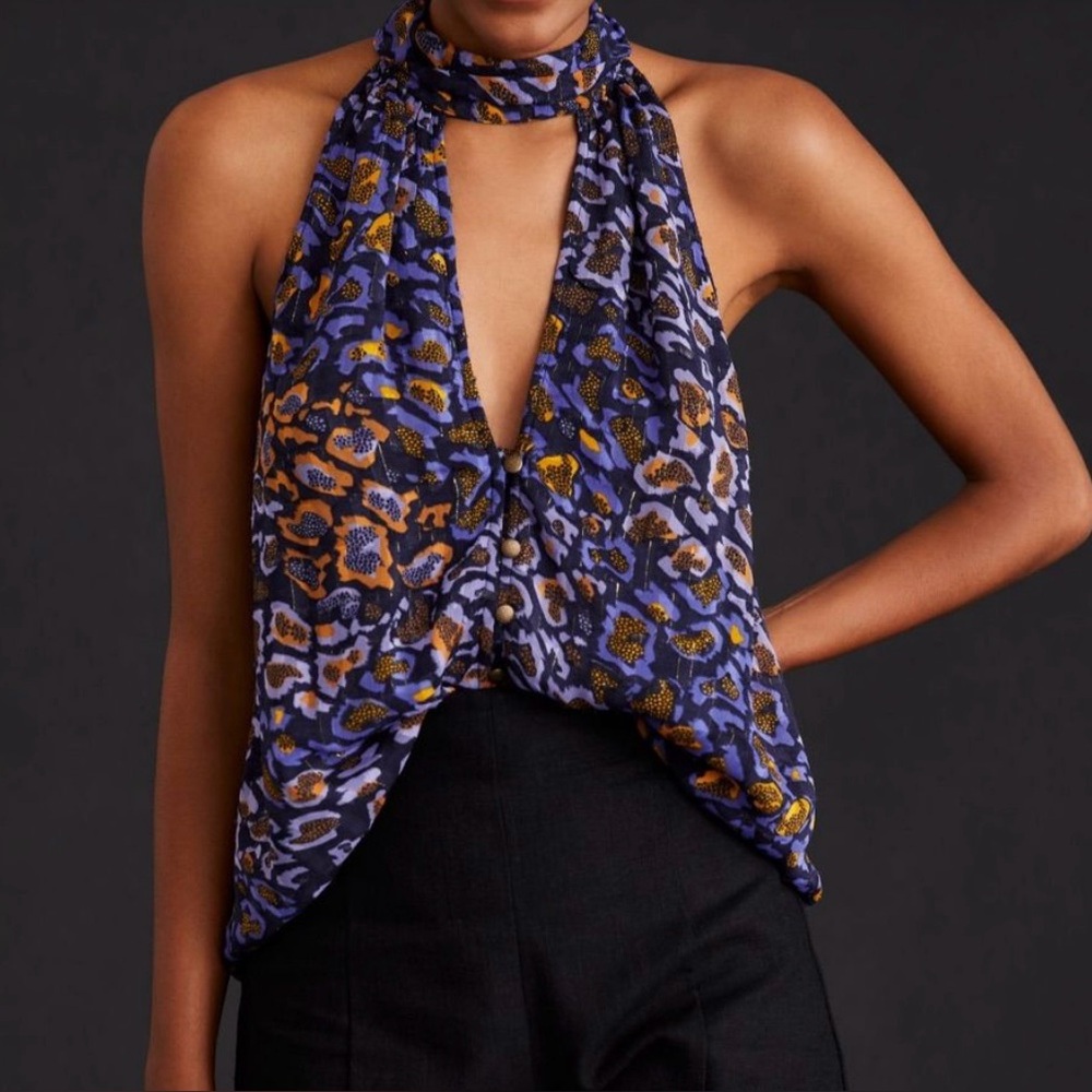 NWT Anthropologie Sleeveless Halter Top Size M Keyhole Lined Tank Purple Multi - Picture 3 of 13